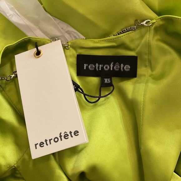 RETROFETE Anahita Silk Dress Mini Cocktail Halter Jewel Strap Neon Yellow NEW - Picture 7 of 10